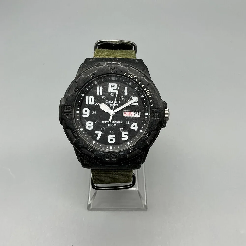 Casio MRW-200H Mens Watch 43mm Black Dial Green Day Date 100M New Battery